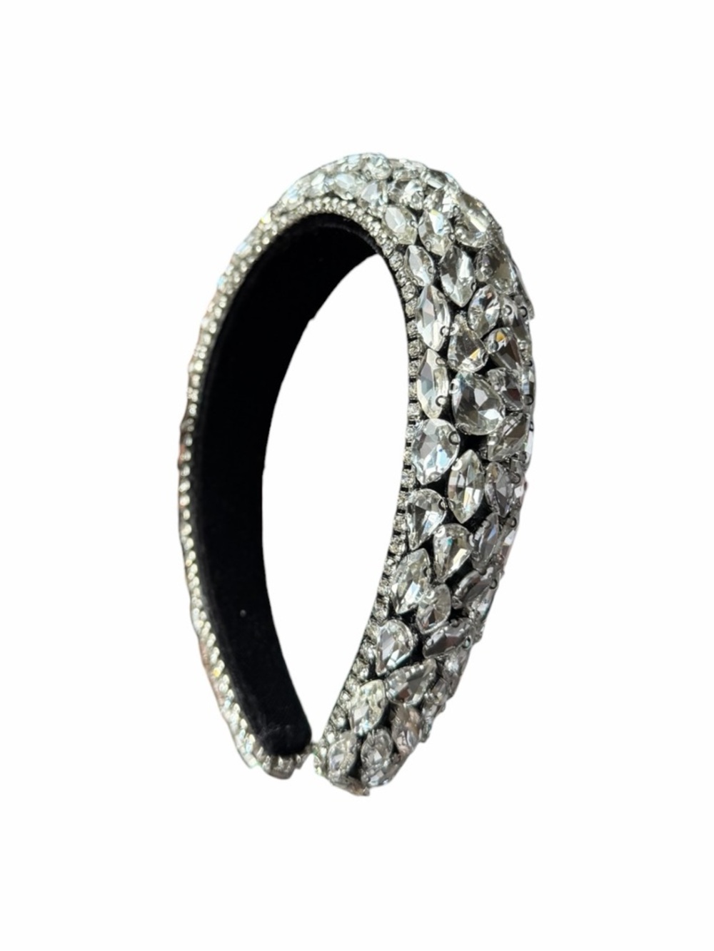 Crystal Rhinestone Padded Headband Silver Statement Wide Glam Hairpiece - Picture 5 of 9